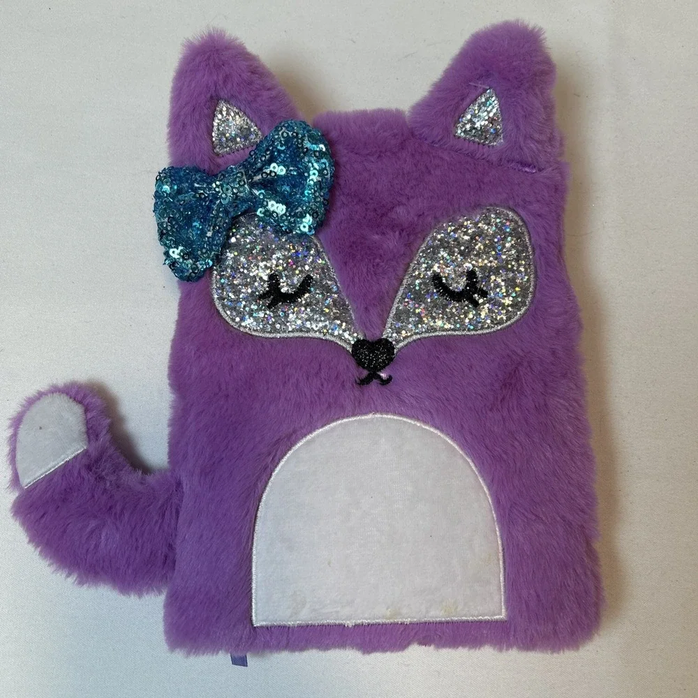 Fuzzy Novelty Purple Fox Notebook Matching Pen Diary Writing Book Animal 1689